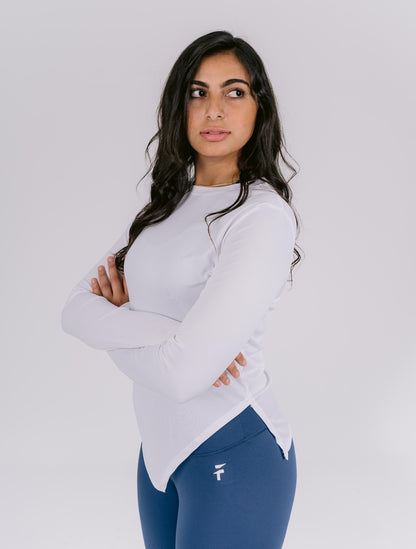 HOME TOWN PERFORMANCE LONG SLEEVES TOP - White - FIT TRIBE